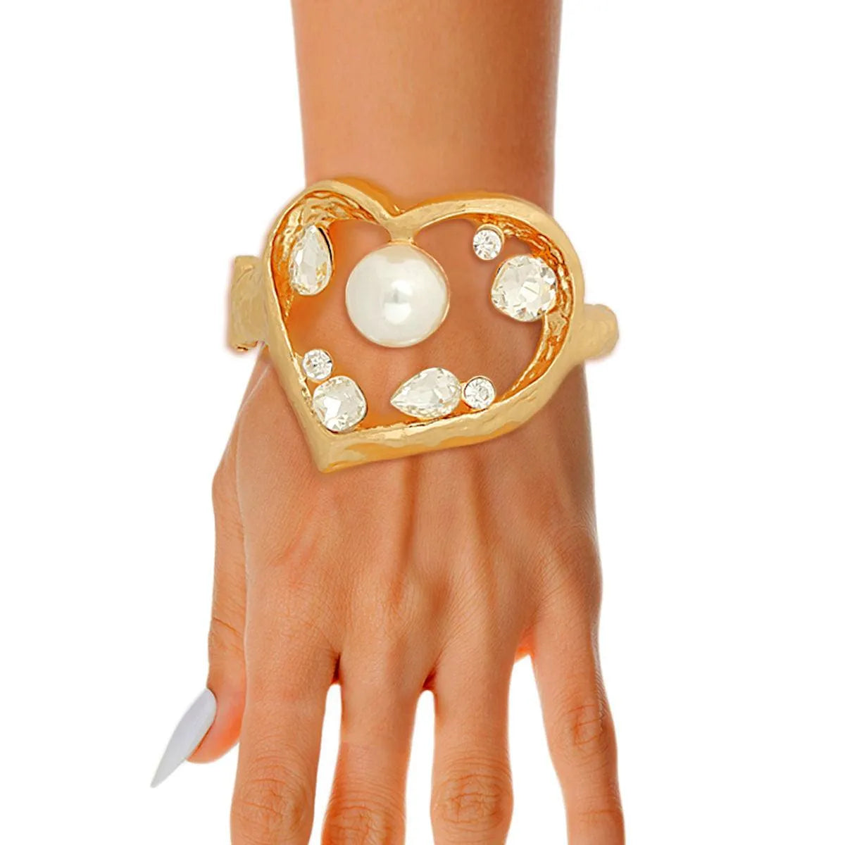 Unlock Love with the Gold Open Heart Crystal Hinge Cuff Bracelet Jewelry Bubble