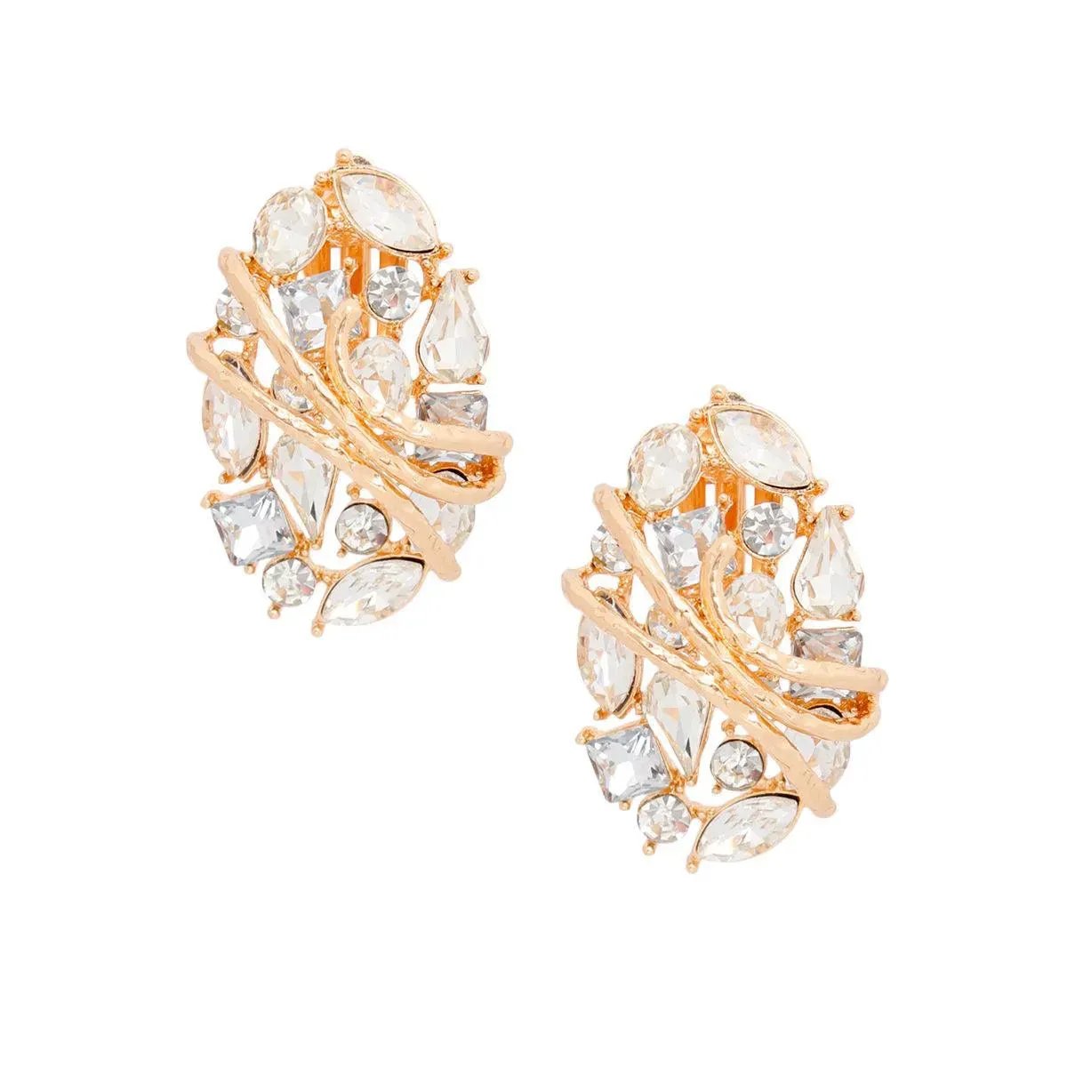 Unlock Retro Glam with Clear Gold Oval Clip Earrings