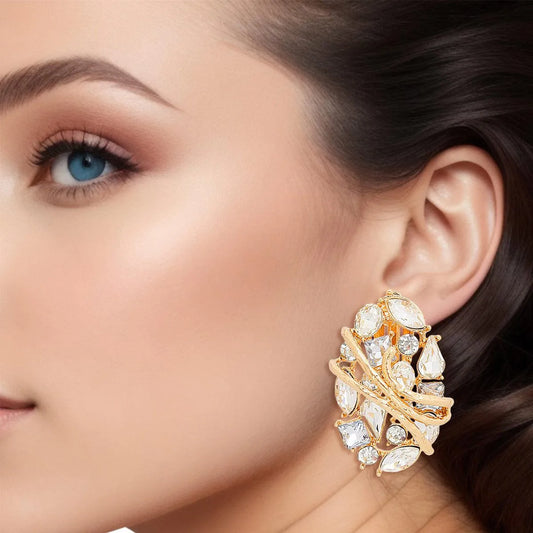 Unlock Retro Glam with Clear Gold Oval Clip Earrings Pinktown