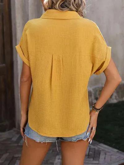 Unlock Style: Textured Pocketed Button Up Shirt for Women