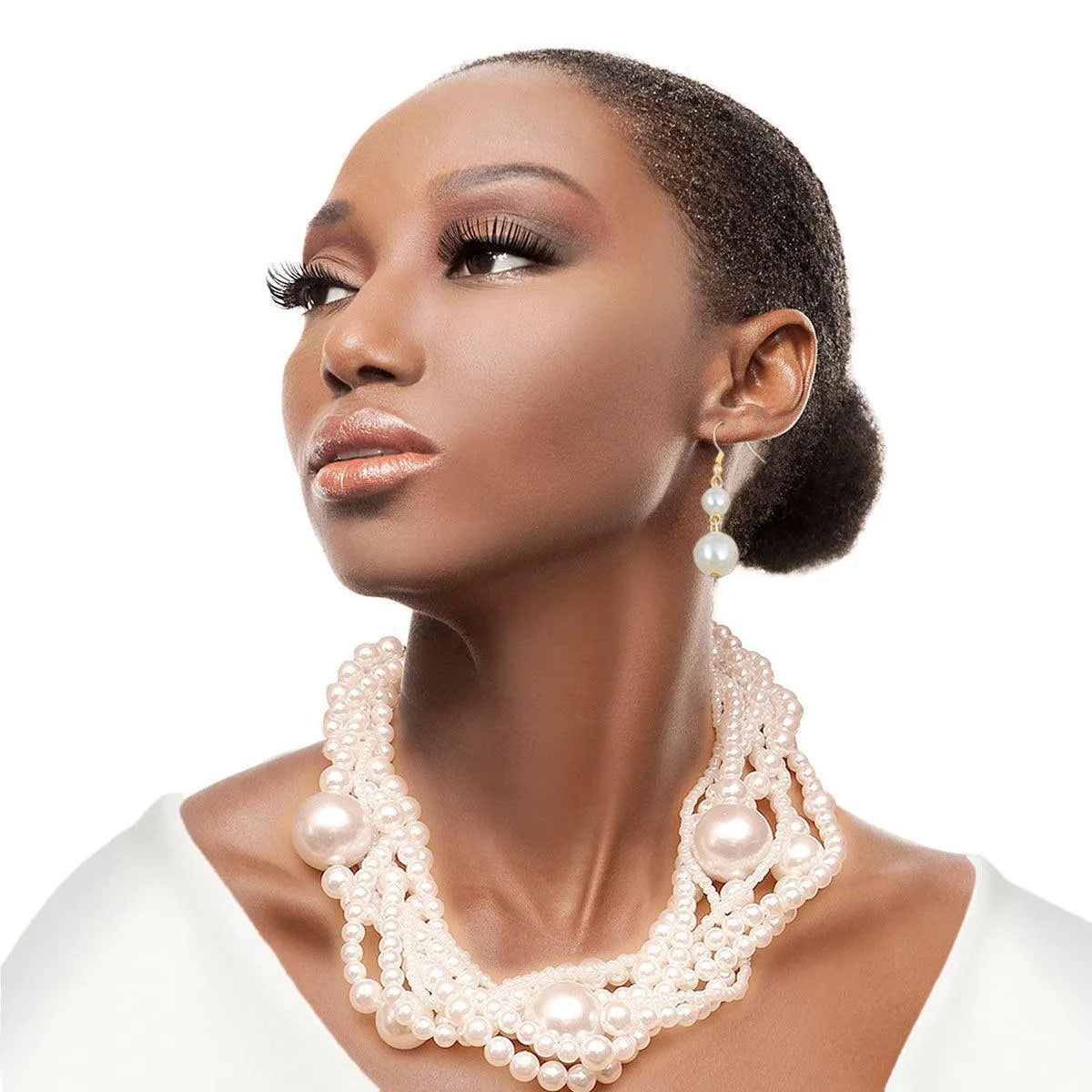 Unveil Sophistication with a Stunning Cream Pearl Torsade Necklace Set Jewelry Bubble