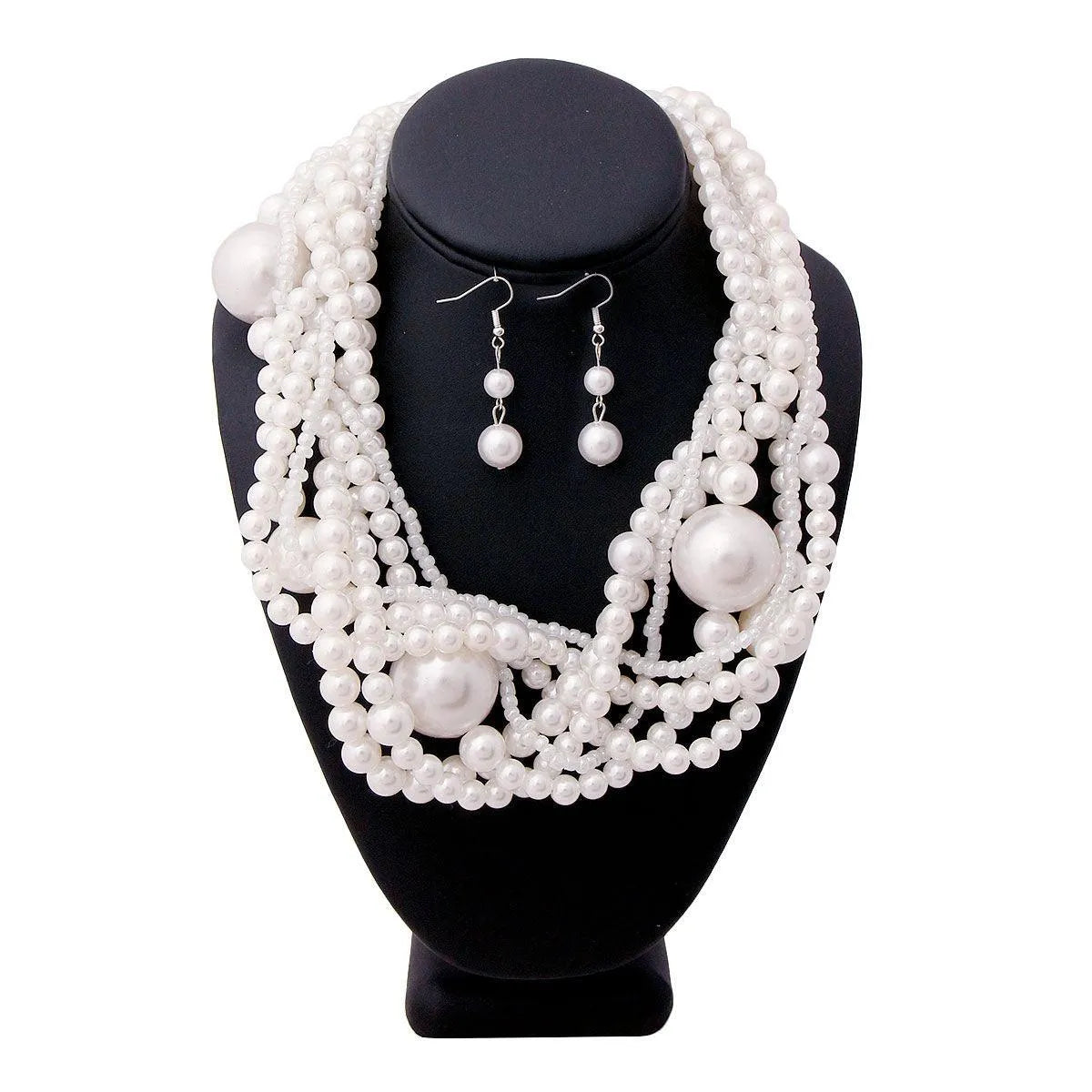 Unveil Sophistication with a Stunning White Pearl Torsade Necklace Set Jewelry Bubble