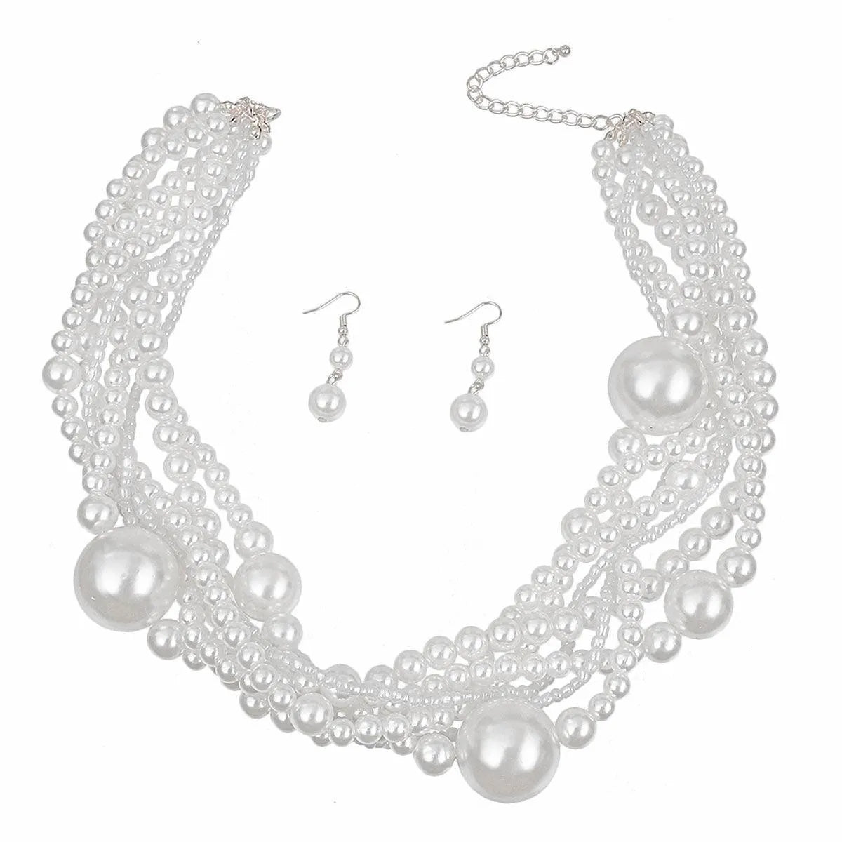 Unveil Sophistication with a Stunning White Pearl Torsade Necklace Set Jewelry Bubble