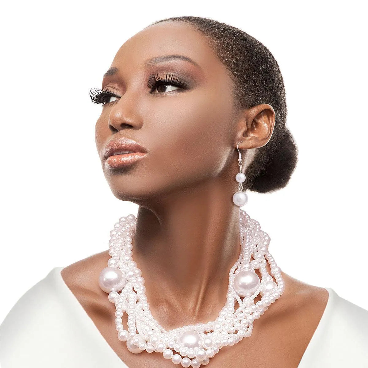 Unveil Sophistication with a Stunning White Pearl Torsade Necklace Set Jewelry Bubble