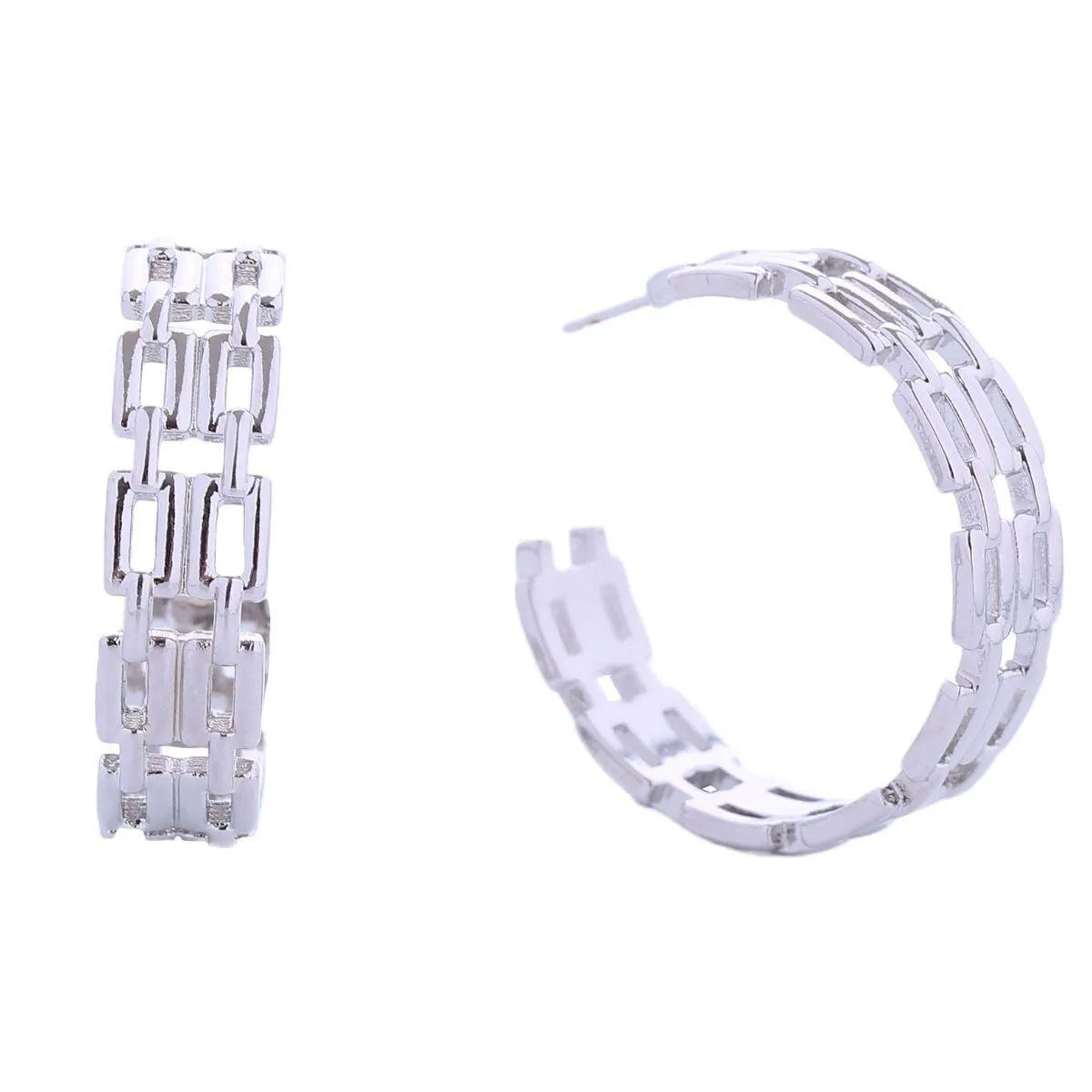 Upgrade Your Style with Chic White Gold-finished Small Chain Link Open Hoop Earrings Jewelry Bubble