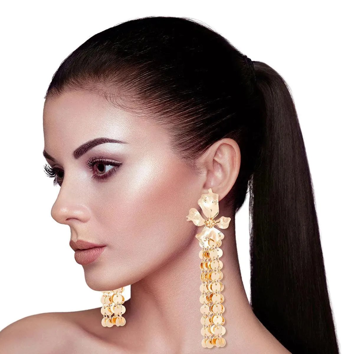 Upgrade Your Style with Drop & Linear Gold-finish Flower Earrings