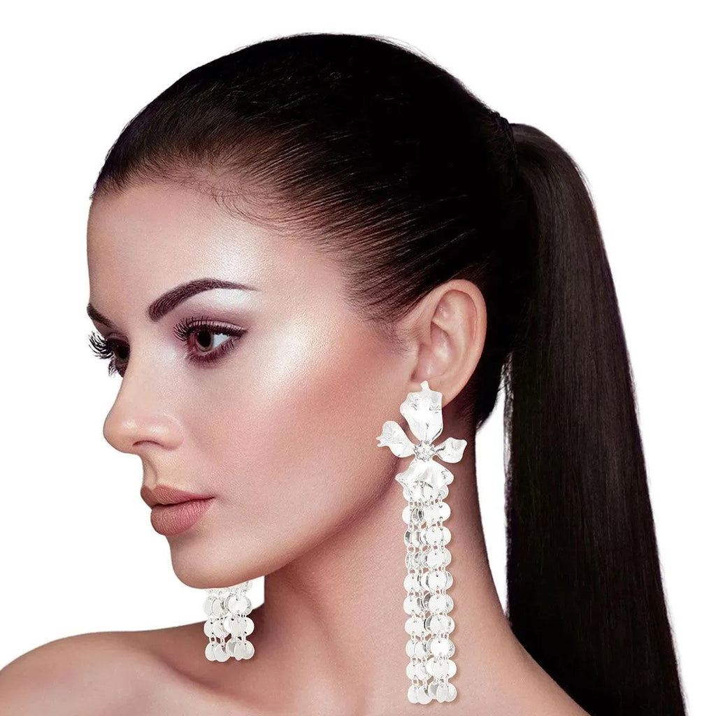 Upgrade Your Style with Drop & Linear Silver-finish Flower Earrings