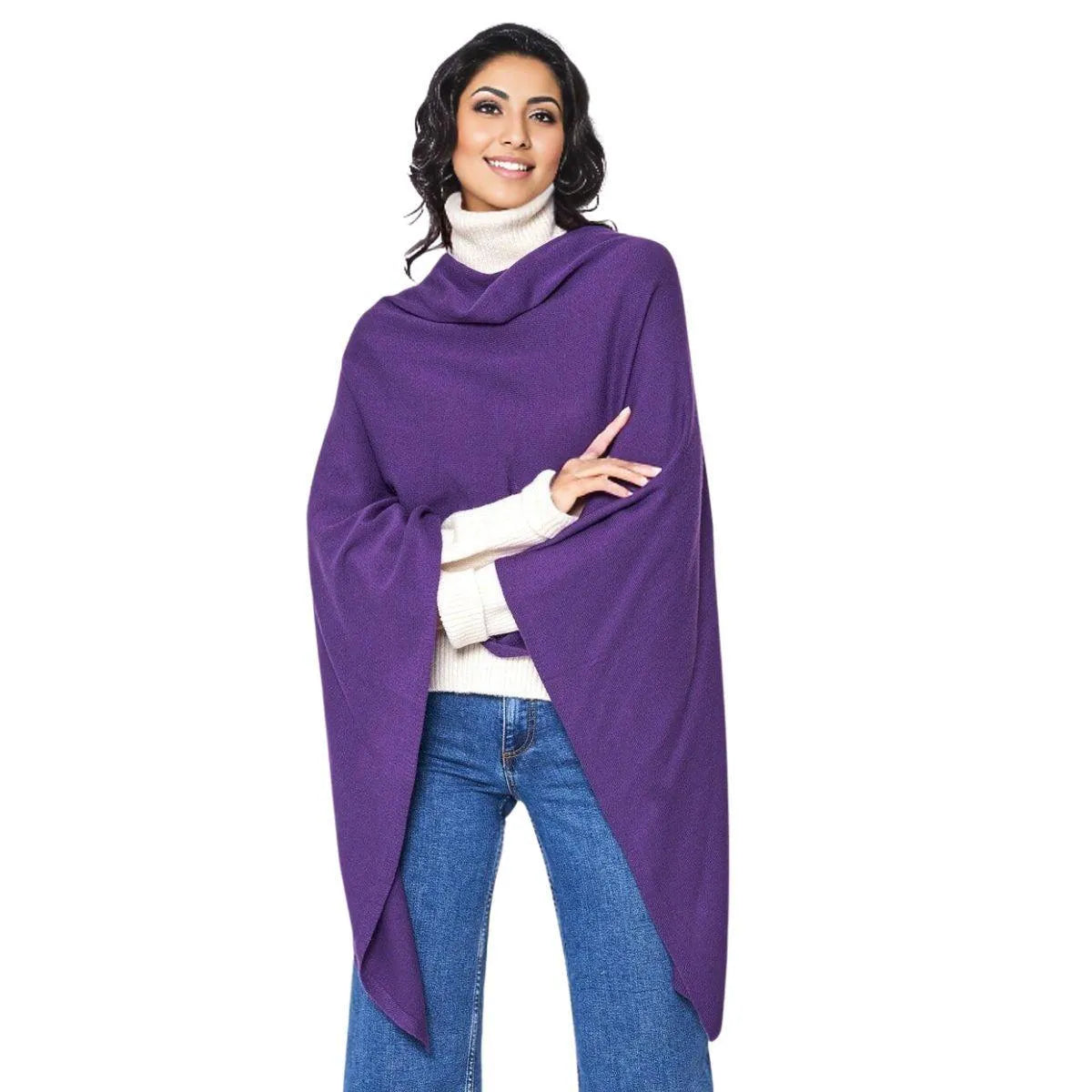 Upgrade your wardrobe with our Chic Purple Scarf Poncho Wrap Jewelry Bubble