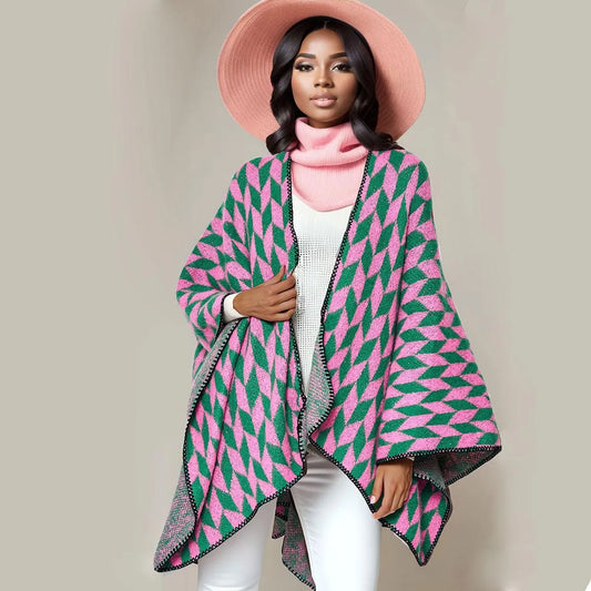 Versatile Geometric Print Print Kimono Cardigan Pink-green: Unleash Your Wild Side Jewelry Bubble