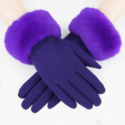 Warm and Stylish: Purple Women's Gloves with Faux Fur Cuff for Winter Jewelry Bubble