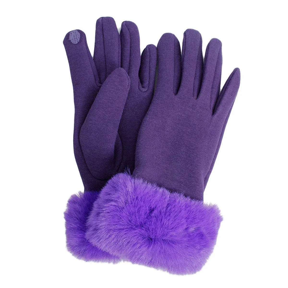 Warm and Stylish: Purple Women's Gloves with Faux Fur Cuff for Winter Jewelry Bubble