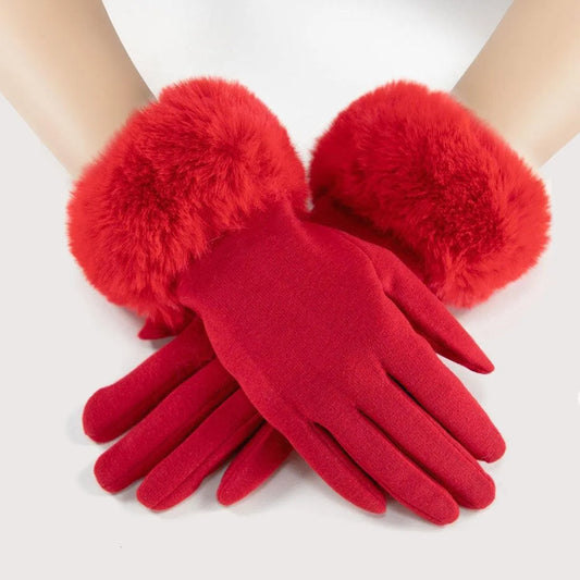 Warm and Stylish: Red Women's Gloves with Faux Fur Cuff for Winter Pinktown