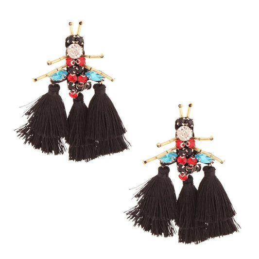 Whimsical Black Tassel Bee Statement Fashion Earrings Jewelry Bubble