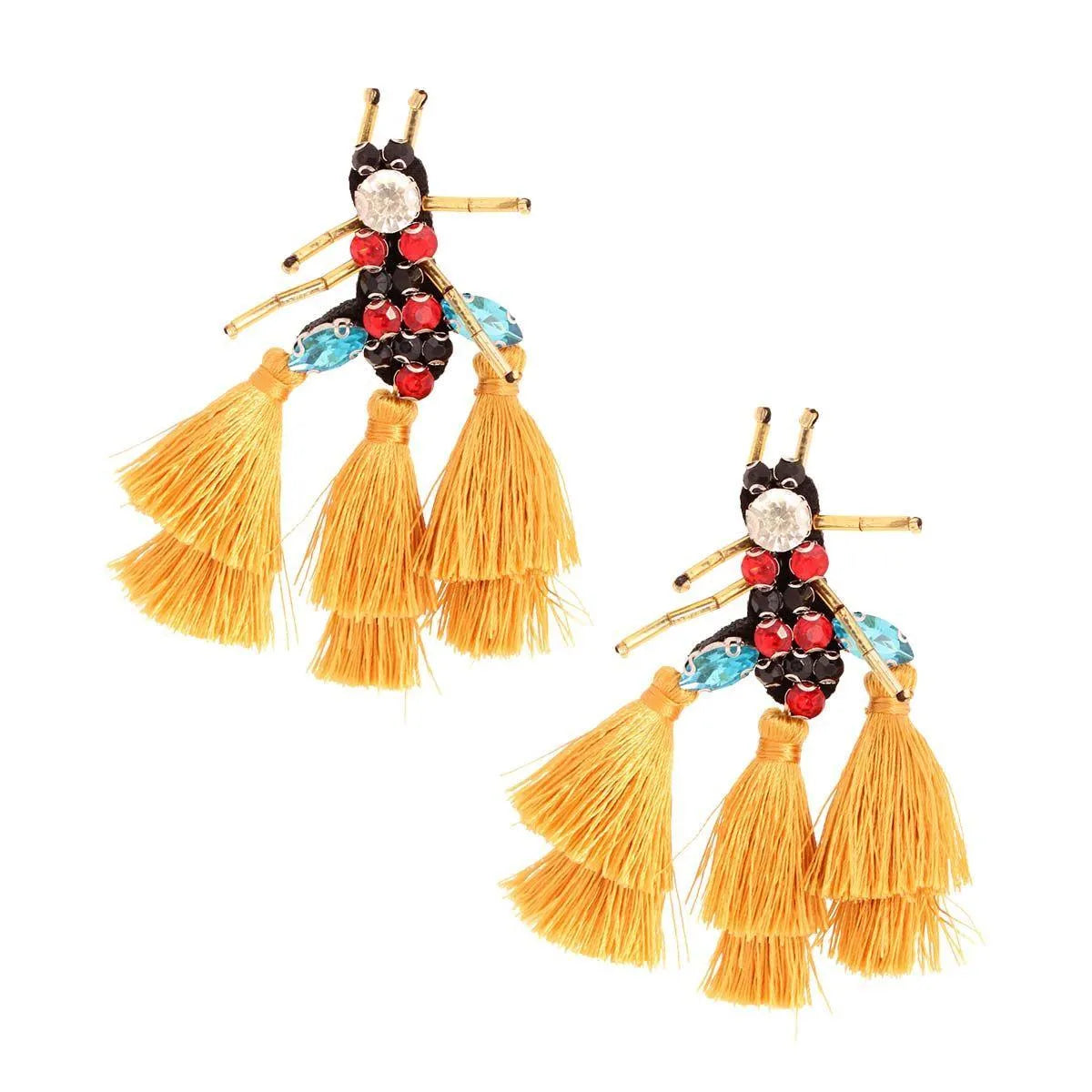 Whimsical Yellow Tassel Bee Statement Fashion Earrings Pinktown