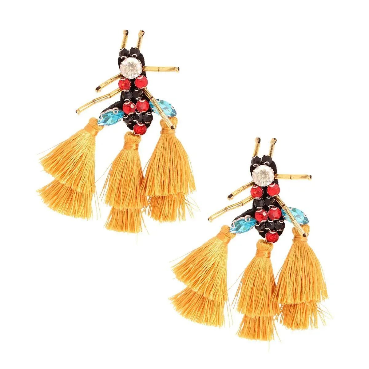 Whimsical Yellow Tassel Bee Statement Fashion Earrings