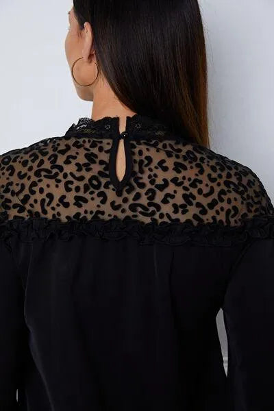 Wild & Chic: Leopard Print Blouse with Flounce Sleeves Jewelry Bubble