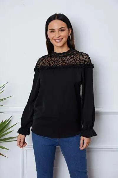 Wild & Chic: Leopard Print Blouse with Flounce Sleeves