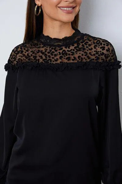 Wild & Chic: Leopard Print Blouse with Flounce Sleeves Jewelry Bubble