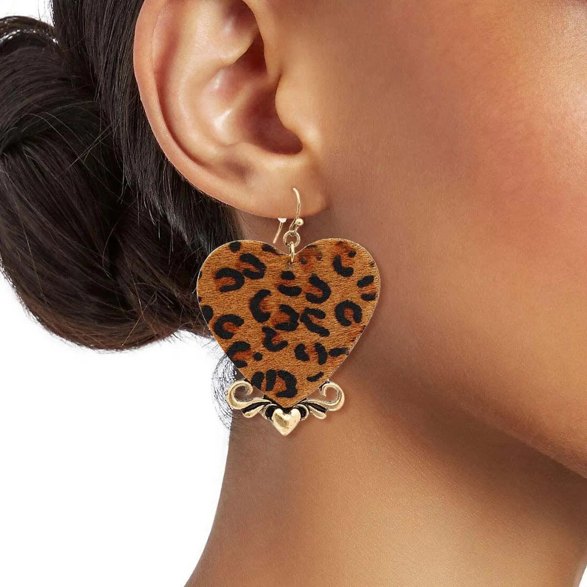 Wild Heart: Leopard Print Brown Leather Earrings for Fashionistas Jewelry Bubble