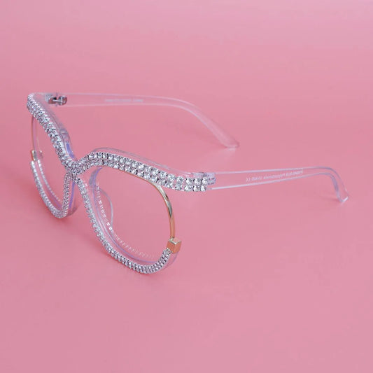 Women's Fashion Clear Plastic Eyeglasses with Rhinestones Await Jewelry Bubble