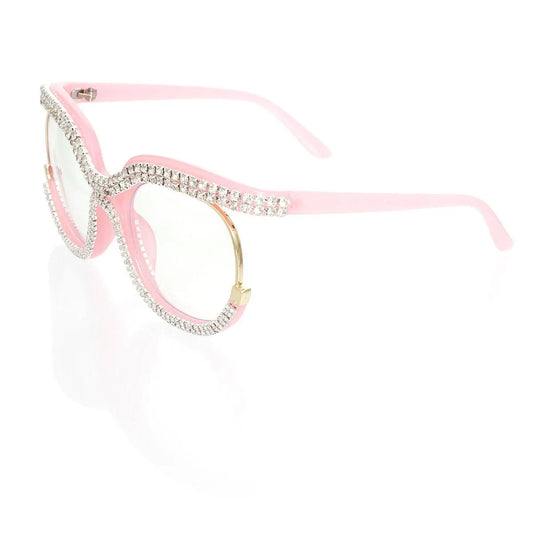 Women's Fashion Pink Plastic Eyeglasses with Rhinestones Await Jewelry Bubble