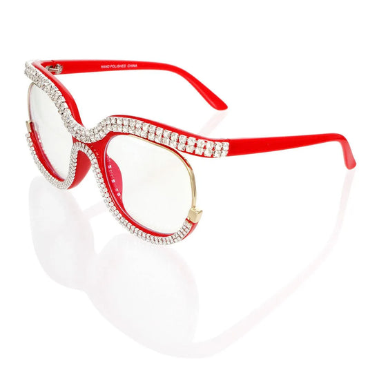 Women's Fashion Red Plastic Eyeglasses with Rhinestones Await Jewelry Bubble