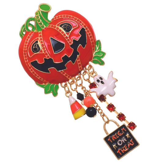 Women’s Halloween Jack O' Lantern Pumpkin Face Multi Charm Brooch Pin Jewelry Bubble