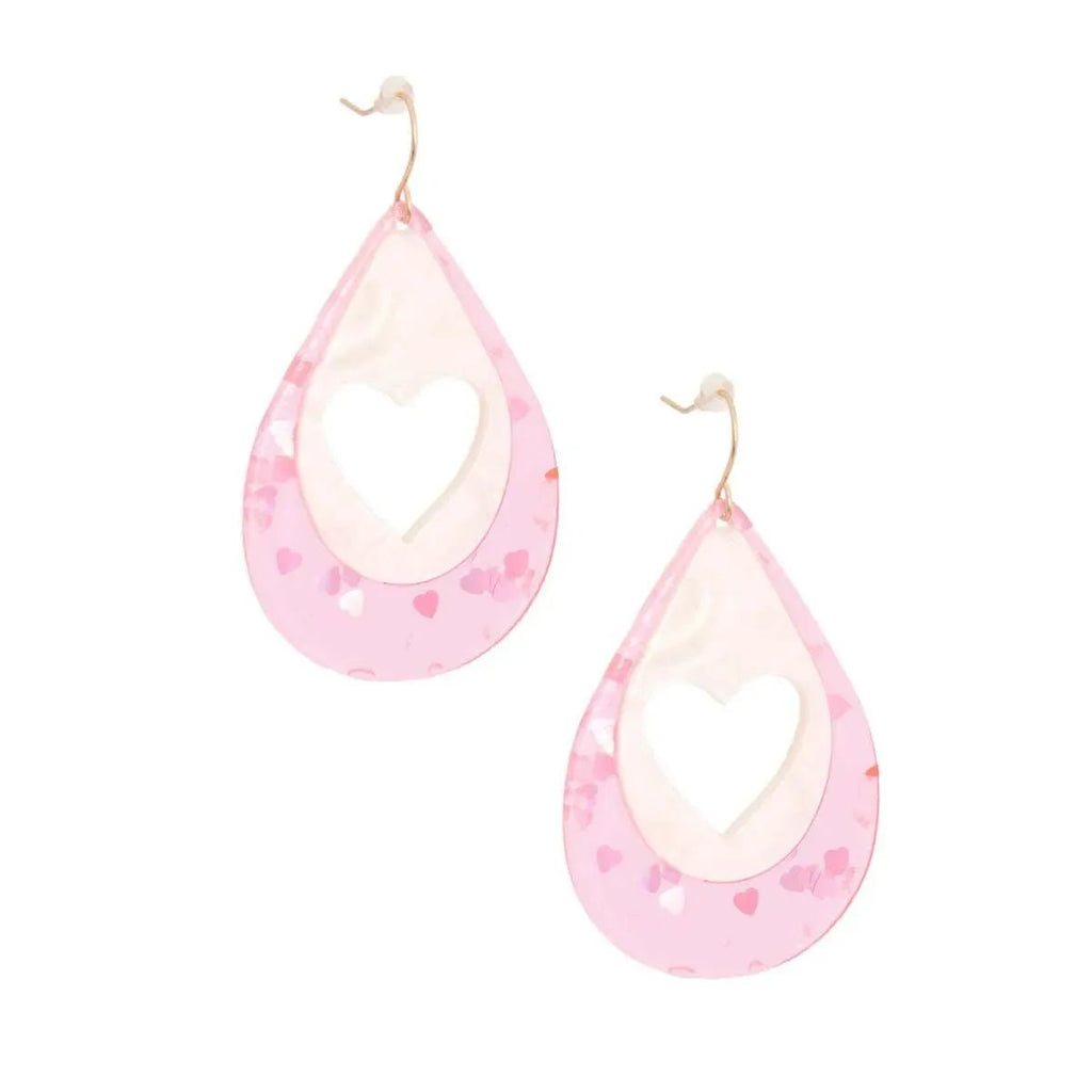 Women's Light Pink Teardrop Earrings Open Heart Detail
