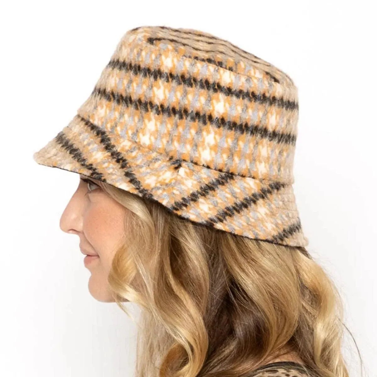 Women's Plaid Bucket Hat Orange/Multi Fashionable and On-Trend