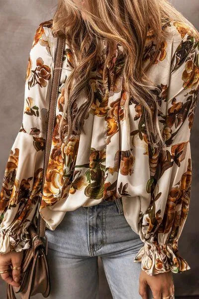 Women's Printed Notched Long Sleeve Blouse: Upgrade Your Wardrobe Jewelry Bubble