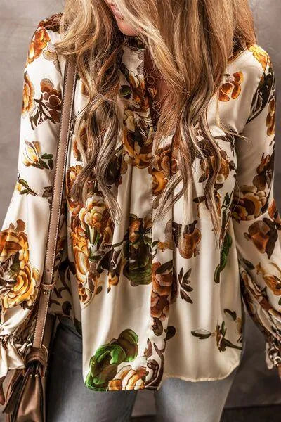 Women's Printed Notched Long Sleeve Blouse: Upgrade Your Wardrobe Jewelry Bubble