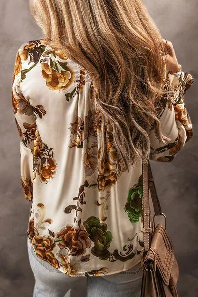 Women's Printed Notched Long Sleeve Blouse: Upgrade Your Wardrobe Jewelry Bubble