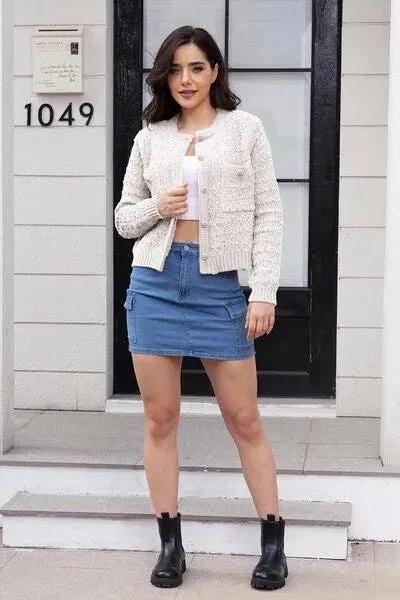Women's Round Neck Button-Up Cardigan