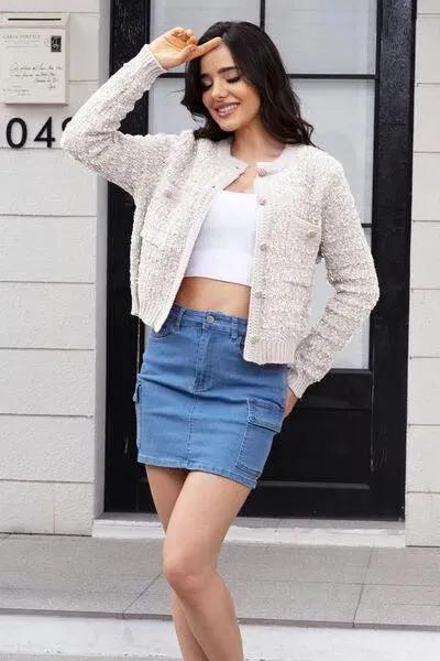 Women's Round Neck Button-Up Cardigan