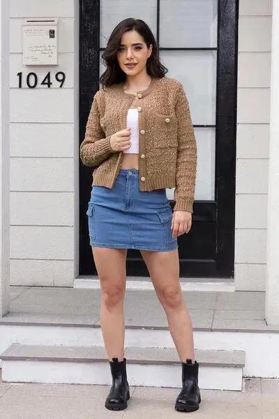 Women's Round Neck Button-Up Cardigan