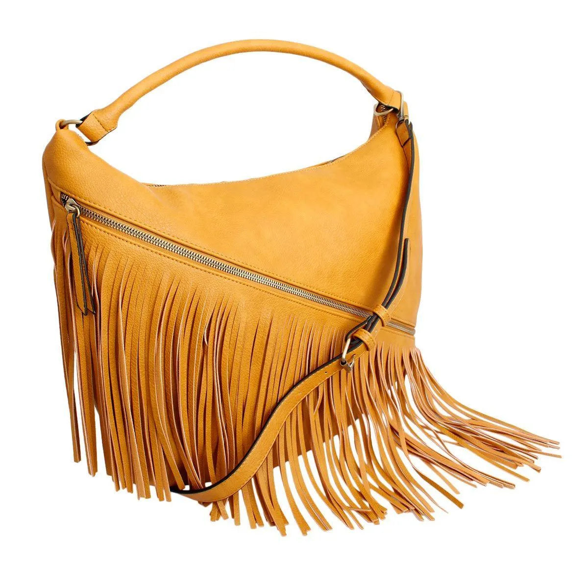 Yellow Diagonal Fringe Hobo Handbag for Trendy Women Jewelry Bubble