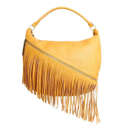 Yellow Diagonal Fringe Hobo Handbag for Trendy Women Jewelry Bubble