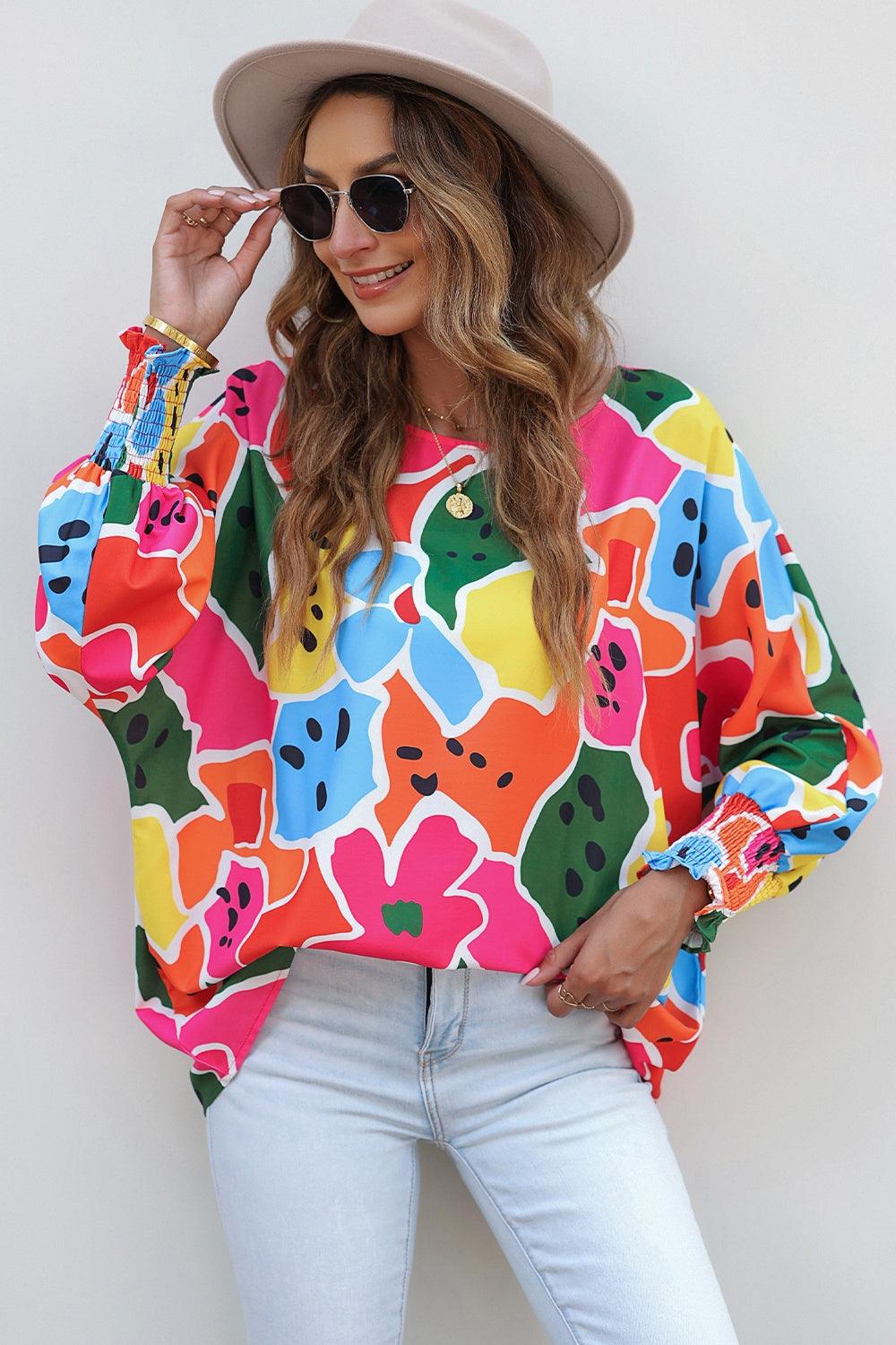 Abstract Print Multicolor Blouse: Vibrant Style for Summer