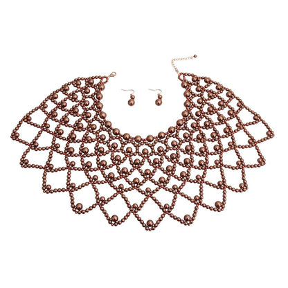 Add Glamour to Your Outfit: Brown Pearl Necklace Set: Shop Today!