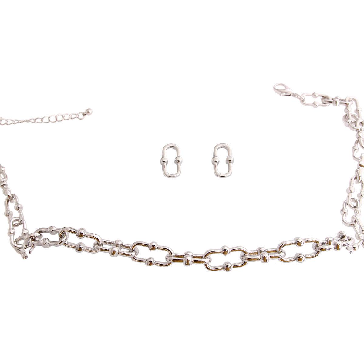 Anchor Chain Silver-Tone Earrings and Necklace: Elevate Your Style