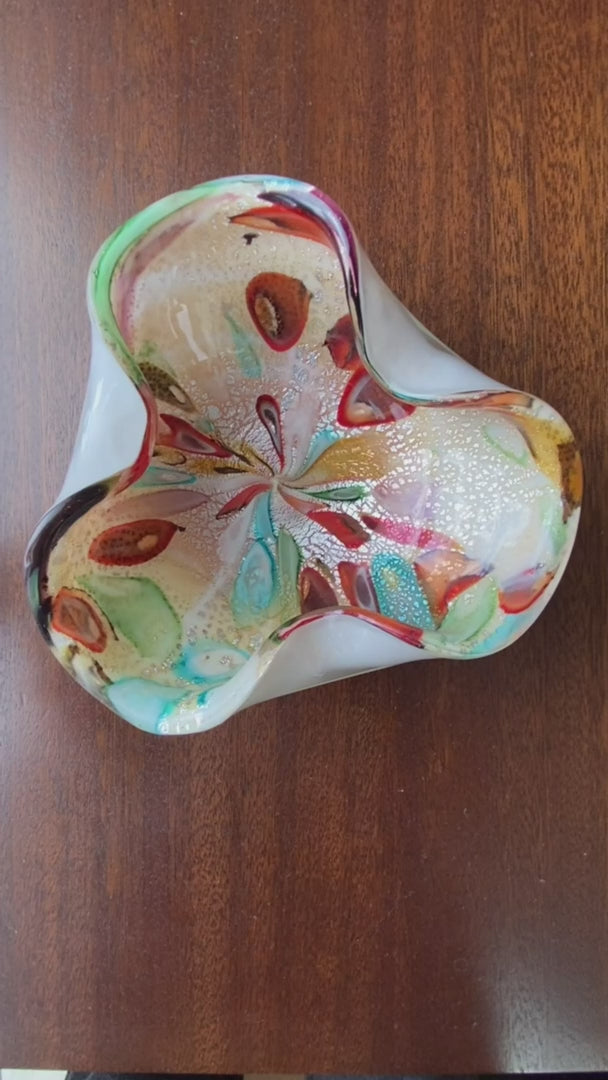 Murano White Glass Tutti Frutti Italian Art Glass Bowl Ashtray - jewelrybubble videoupdated#gid://shopify/Video/30977491403003#video_id