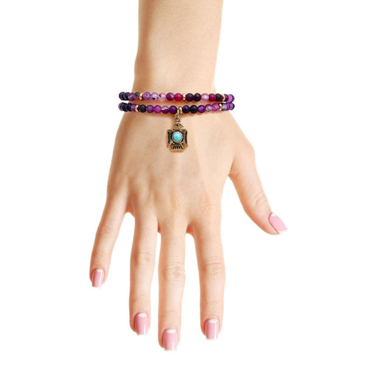Beaded Wrap Bracelet in Purple with Charm Dangle