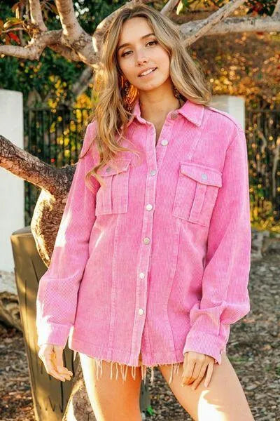 BiBi Button Up Corduroy Pink Shacket