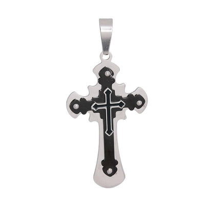 Black and Silver Tone Stainless Steel Stacked Cross Pendant