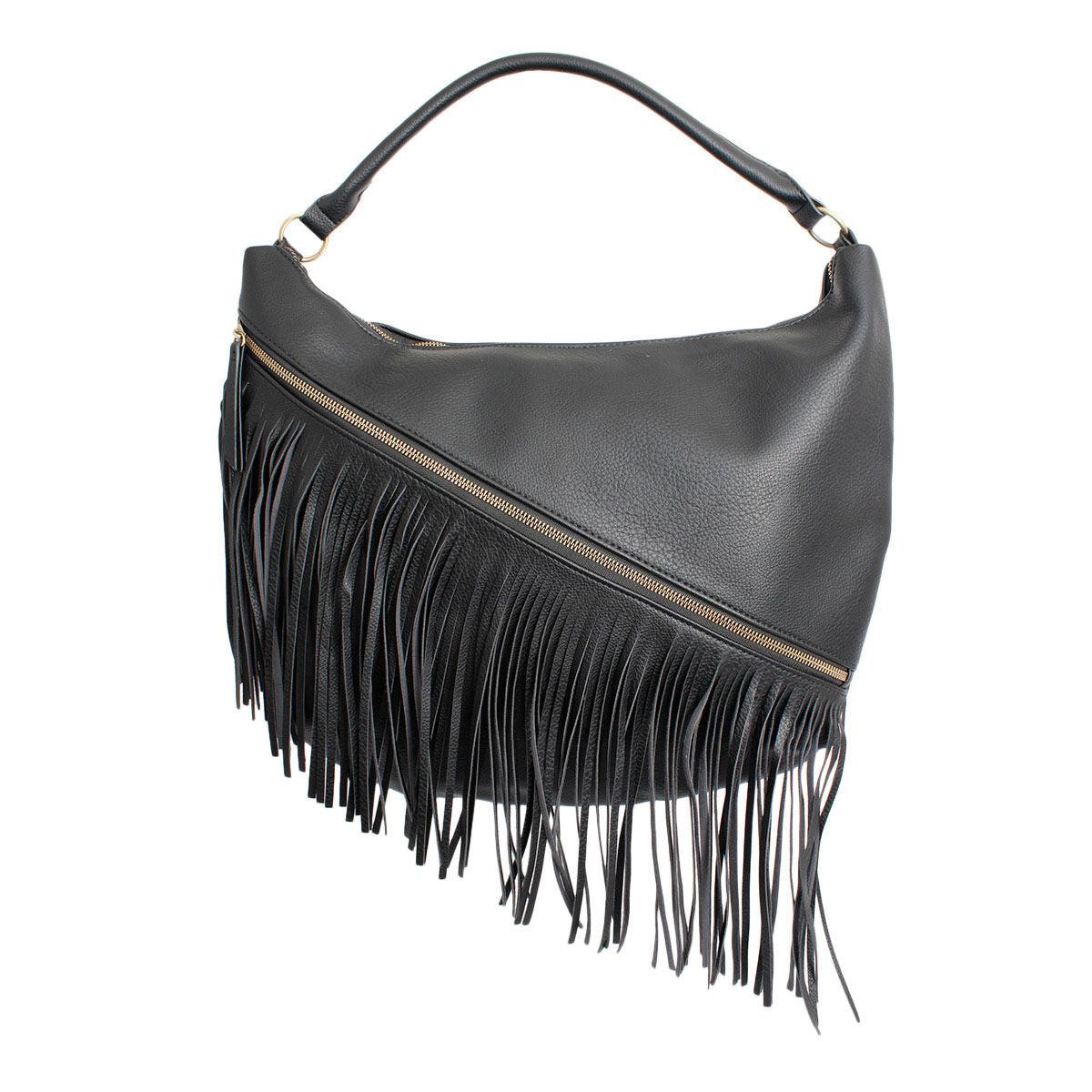 Black Diagonal Fringe Hobo Handbag for Trendy Women