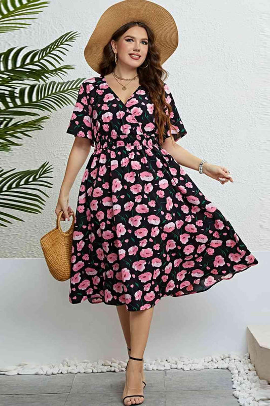 Bloom in Style: Stunning Floral Surplice Midi Dress for Spring!
