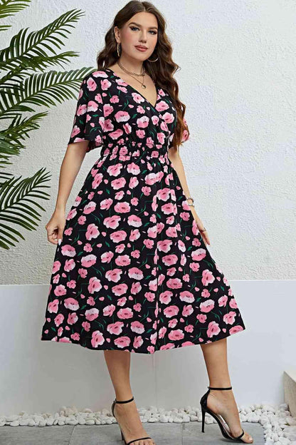 Bloom in Style: Stunning Floral Surplice Midi Dress for Spring!