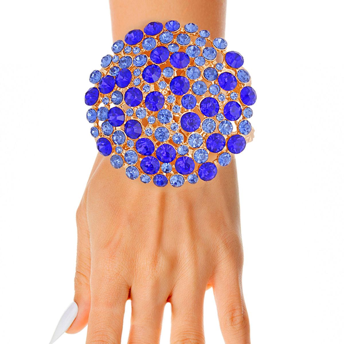 Blue Bouquet Domed Gold Cuff Bracelet: Dazzle Your Style