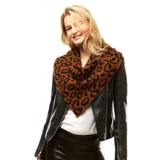 Brown Leopard Triangle Tube Scarf - Trendy and Versatile