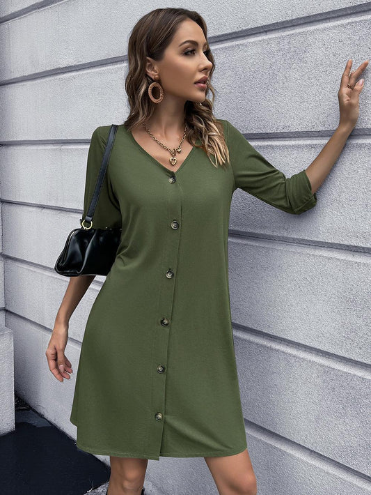 Button Down V-Neck Mini Dress: Buy Now Upgrade Your Wardrobe